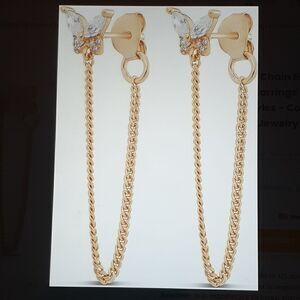 New 925 Gold Plated Chain Butterfly Earrings Hypoallergenic New In Box‎
